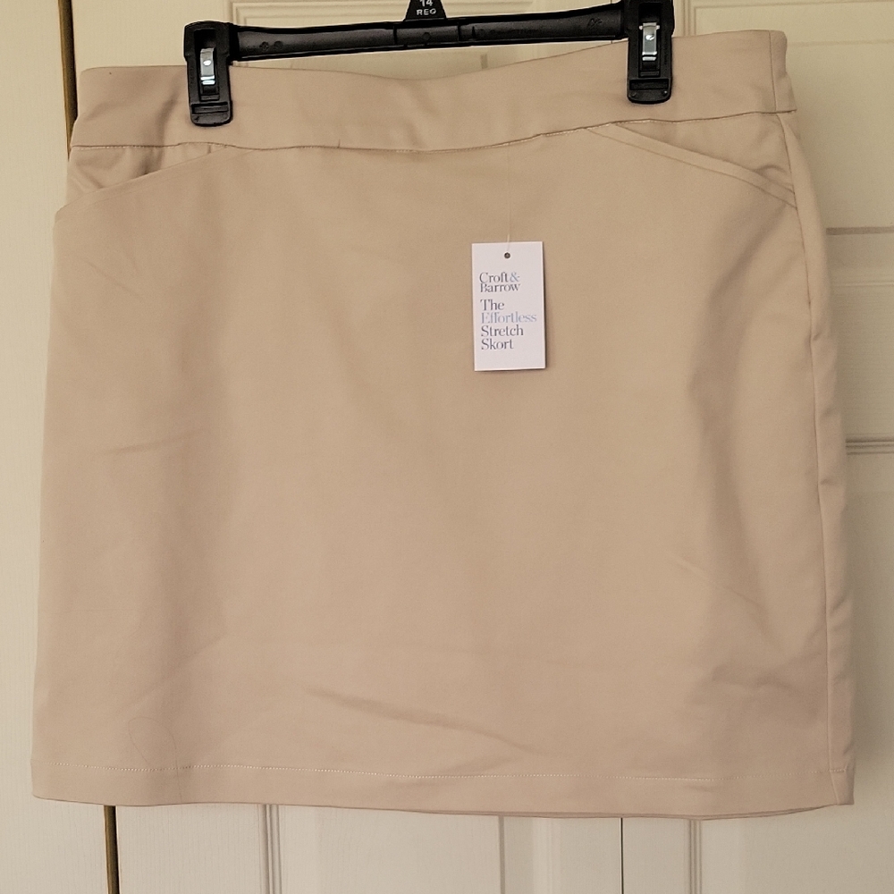 Croft & Barrow Skort Women 14 Beige The Effortless Stretch Skort Pull On